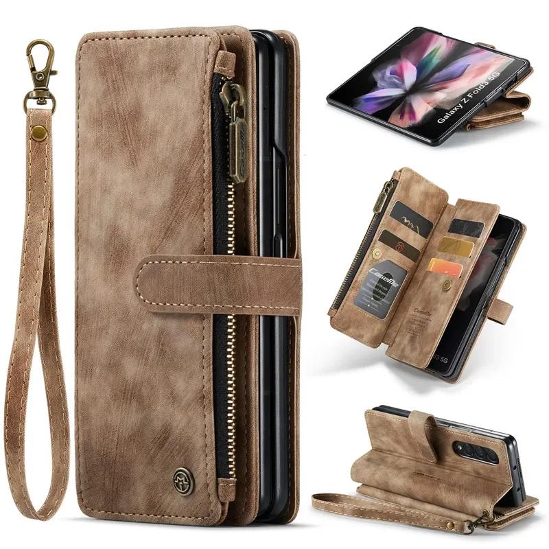 Business Flip Leather Phone Case For Samsung Galaxy Z Fold 7 6 5 4 S25Ultra S24 FE S23 S22 S21 S20 Plus Zipper Wallet Card Cover