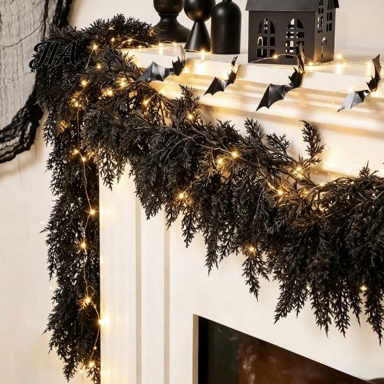 Gothic Haunted House Party Supplies Halloween Lighted Creepy Vine Garland with LED Lights, Black Faux Twig for Mantle Decorative Vines Mantelpiece