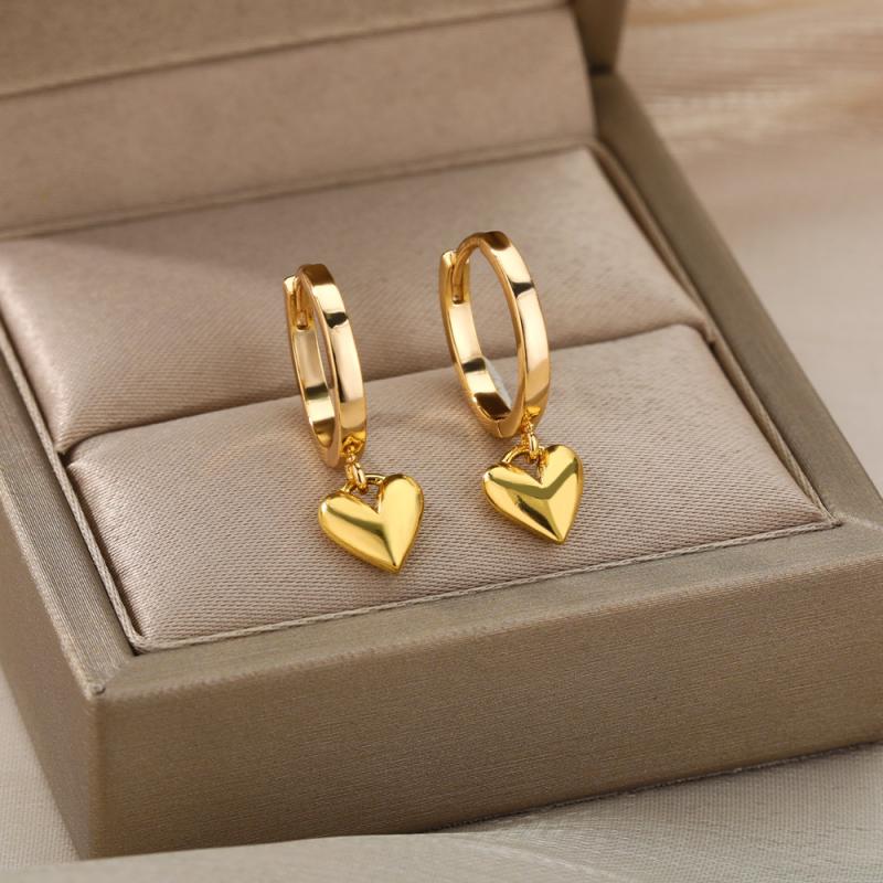 Women's Shape Earrings Gold Plated Copper with  Heart Zircon Minimalist Geometric Jewelry Set Dangle Earrings for Daily Wear