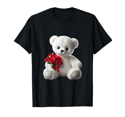 Adorable Cuddly Polar Teddy Bear Red Flower Shape Mania T-Shirt