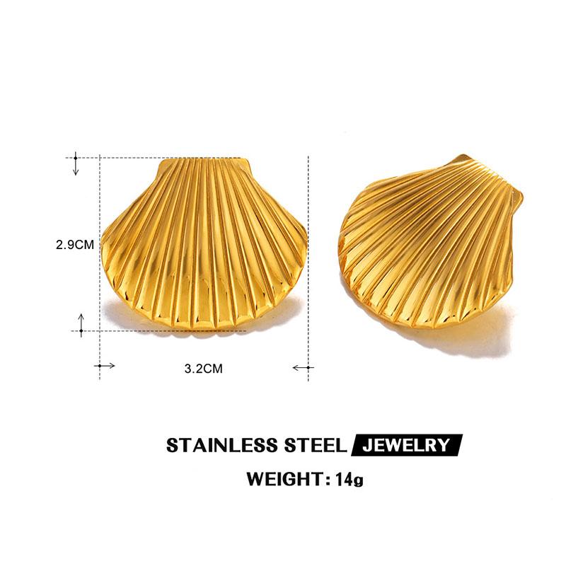 Stainless Steel Textured Shell Big Stud Earrings Distinctive 18K Gold Color Geometric Metal Waterproof Luxury Jewelry
