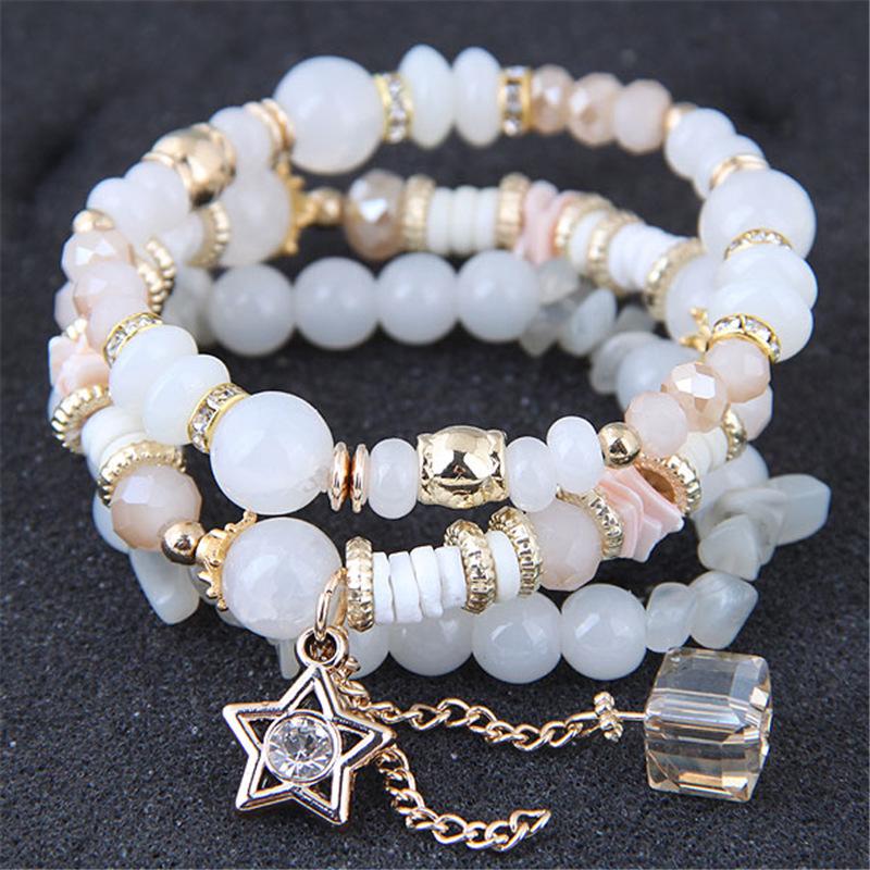 

Универсальные хрустальные бусины-конфеты, модный многослойный браслет для женщин, браслеты со сверкающими бриллиантами и звездами из бисера белый