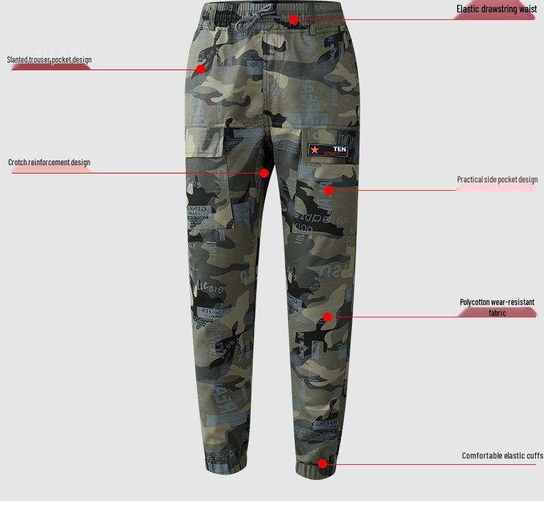 Men's Camouflage Workwear Set, Wear-Resistant Polyester-Cotton with Reflective Strips, Thickened for Spring & Autumn Outdoor Use