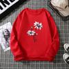 Women's Autumn Flower Print Round Neck Hoodie Ladies Oversized Casual Long Sleeved Pullover Tops