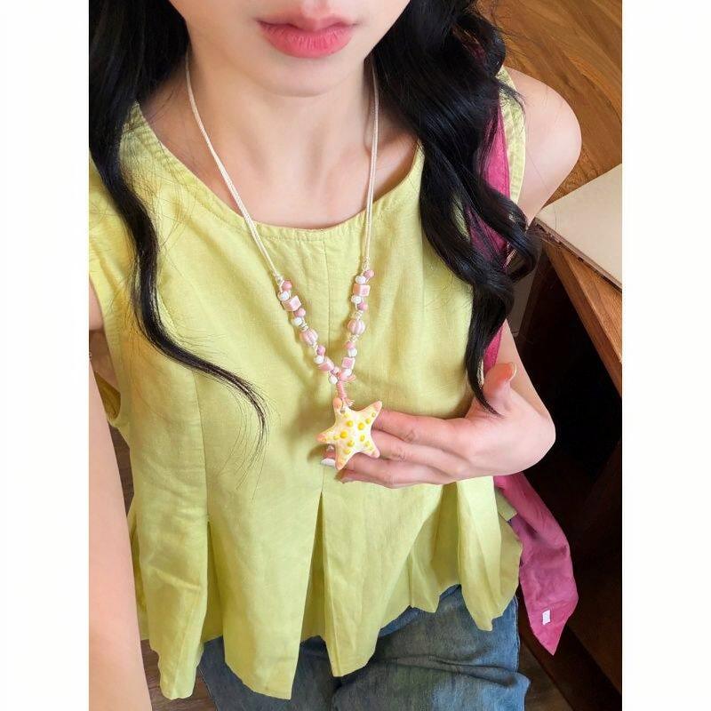 Dopamine Starfish Ceramic Beaded Necklace Small Fresh Sweet Holiday Style Clavicle Chain Light Luxury Premium Sense Necklace Women