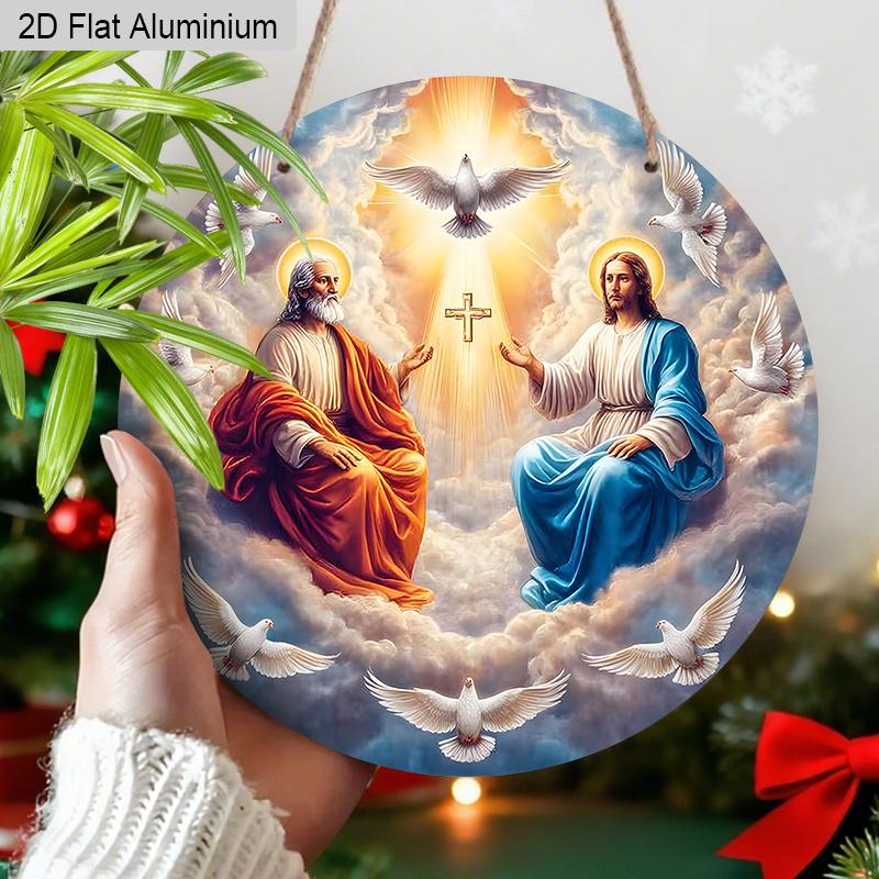 2D Flat Aluminium Sign with Christianity Theme - Navidad Figurine Ornaments with Dove Pattern - Ideal for Front Door, Wall, Porch, Fence Decor