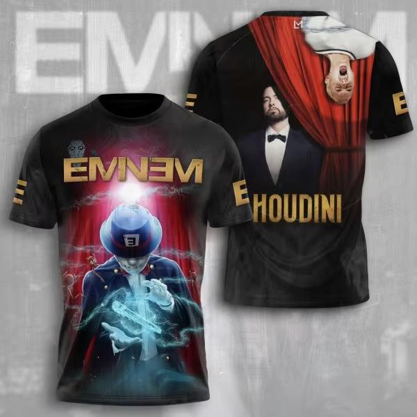 Round Neck 3D Rapper Eminem Printed T-shirts Casual Short Sleeved Men's T-shirts - Soft Medium Stretch Polyester Fabric Summer Relaxed Fit Clothing