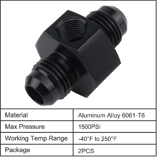 EVIL ENERGY 6AN Male to 6AN Male Flare Union Coupler with 1/8 NPT Gauge Port Fitting Adapter 2PCS