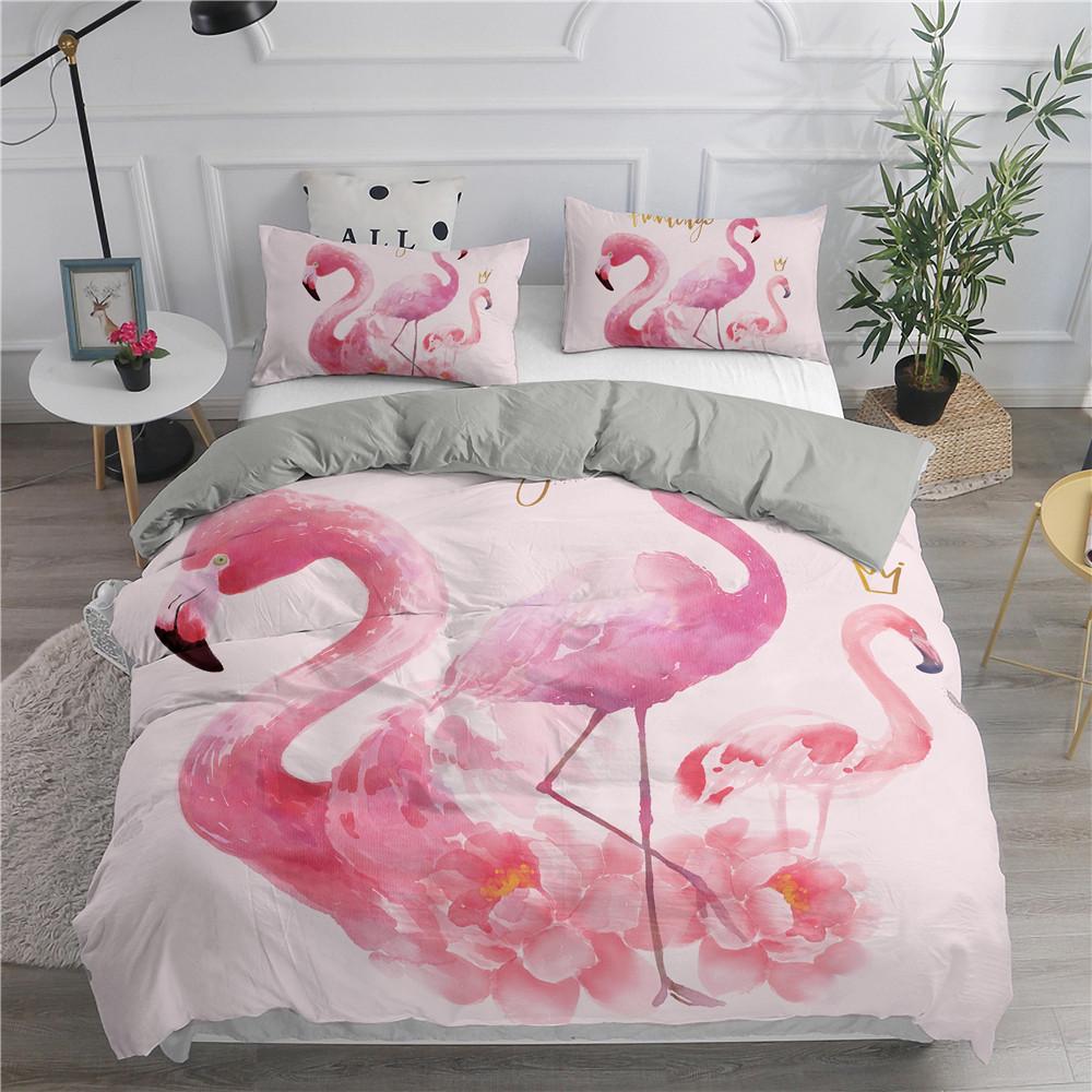 3D Flamingo Printed Bedding Set King Queen Size Cartoon Pink Animals Duvet Cover With Pillowcases 2/3pcs Polyester Quilt Cover