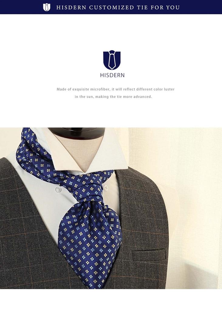 [HISDERN] Ascot Tie Men's Silk Navy Blue Neck Scarf Formal Green Paisley Wedding RC-01