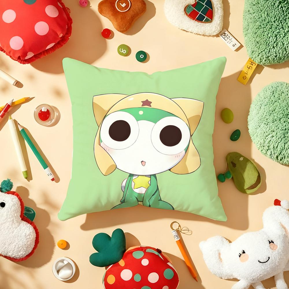 Funny Cartoon Keroro Gunsou Frog Cushion Cover Plush Fabric Soft Double-Sided Printed Sofa Warm Winter Home Gift Pillow Cover