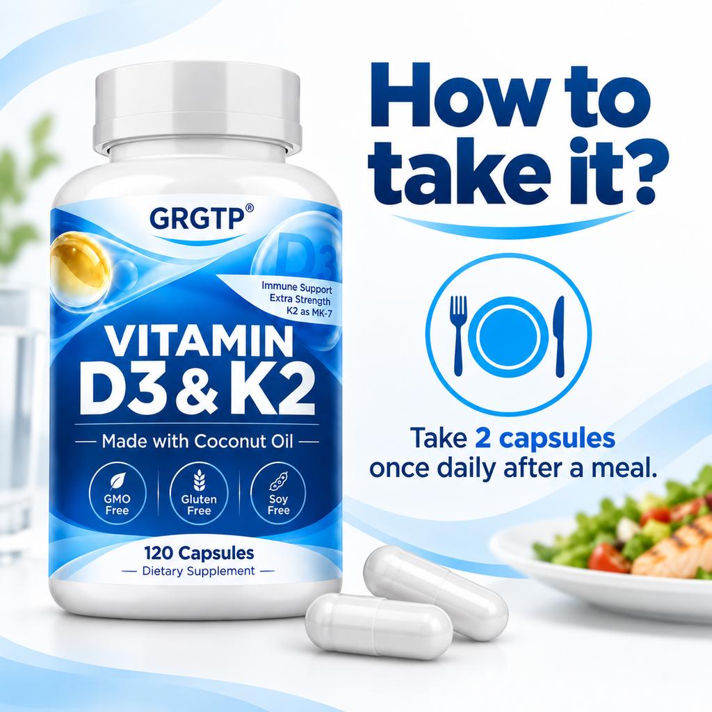 Coconut Oil-Based, Vitamin D3 & K2 Complex Capsules, Daily Support, Dietary Supplement