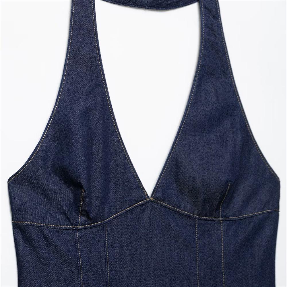 2025 Spring/Summer Slim Fit Sexy Halter Backless Denim Dress