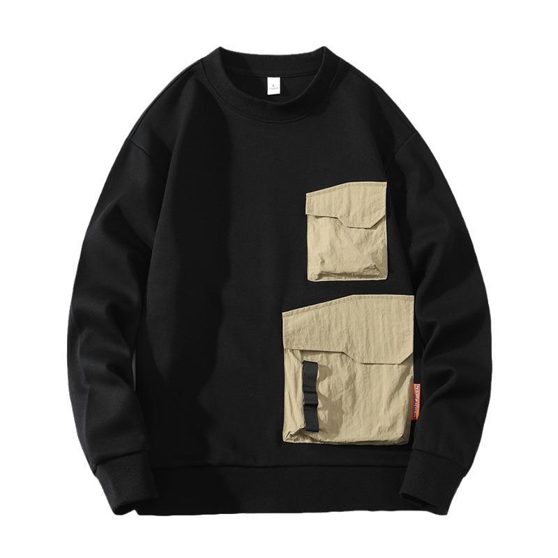 Crew-neck Fashion Hoodie Loose Pullover Long-sleeved T-shirt Pocket Design Men's Undercoat Clothes