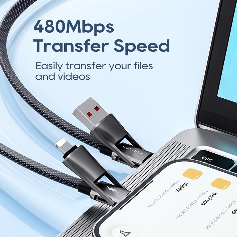 KUULAA 2 In 1 60W PD Data Cable Fast Charging Cable USB A To Type C/Lighting Suitable for Iphone Samsung Xiaomi Fast Charging