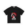 Black T Shirt With Horse Head And 2026 Year Of The Horse Print For Casual Wear