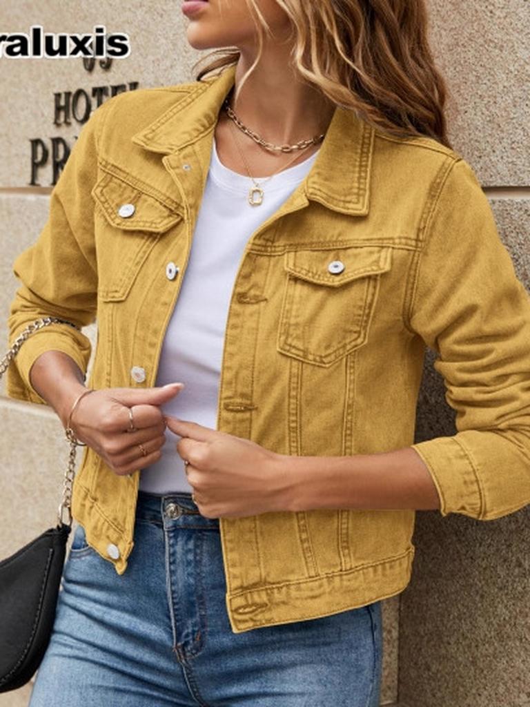 New Women's Fashion Denim Jacket Trendy Reverse Pocket Single Button