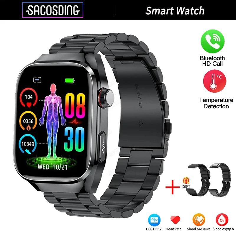 SACOSDING Smartwatch ECG+PPG Połączenie Bluetooth 2,04” HD Tętno Tlen we Krwi Ciśnienie Krwi Temperatura Ciała Sport Fitness Smartwatch