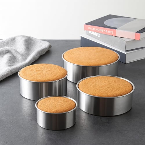 Set of 4 Round Cake Molds (Sizes 3-6) with Removable Bottom, Stainless Steel, for Decorating Baking, Beginners To Professionals