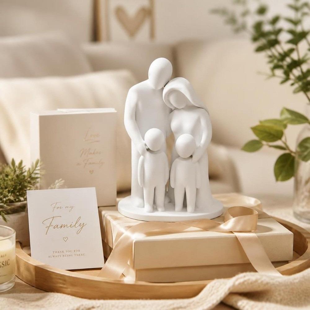 Family Of Three Parent Child Statue Home Ornament 4 Persons Figurine Bedroom Decor