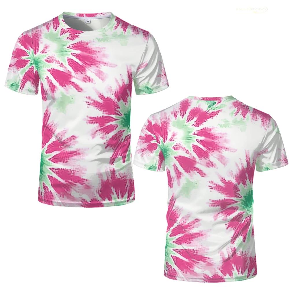 Barevná trička Tie-dye s 3D potiskem Osobnost Kreativní vzor Pánská ležérní trička s kulatým výstřihem Letní prodyšná trička s krátkým rukávem