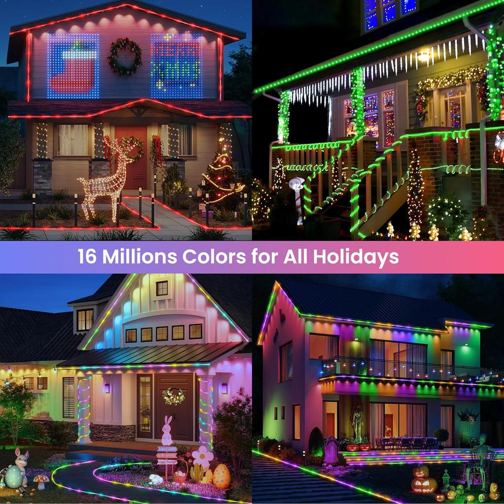 RGB Color Changing Rope Lights Outdoor, 33ft 100LED Smart Christmas Lights Remote & APP Control, Waterproof Music Sync Indoor String Lights - DIY