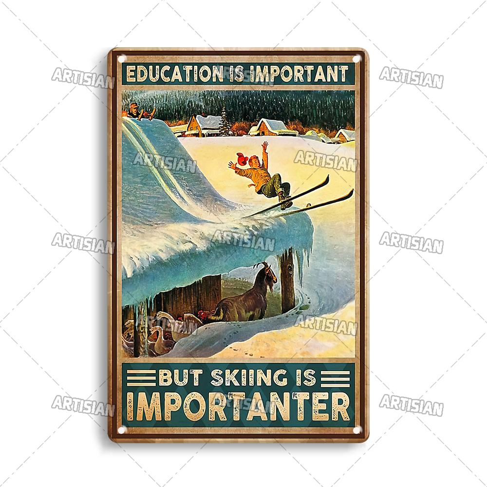 Artisian Skiing Snowboarding Metal Poster Sledding Tin Plaque Sport Decorative Plate Wall Decor Garage Bar Pub Club Hotel Cafe