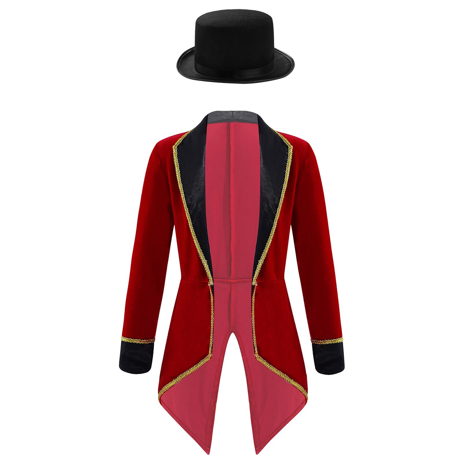 

Girls Showman Tailcoat Costume Long Sleeve Lapel Design Felt Hat Included Dress Up Performance Party Outfit 15-16 Years бордовий