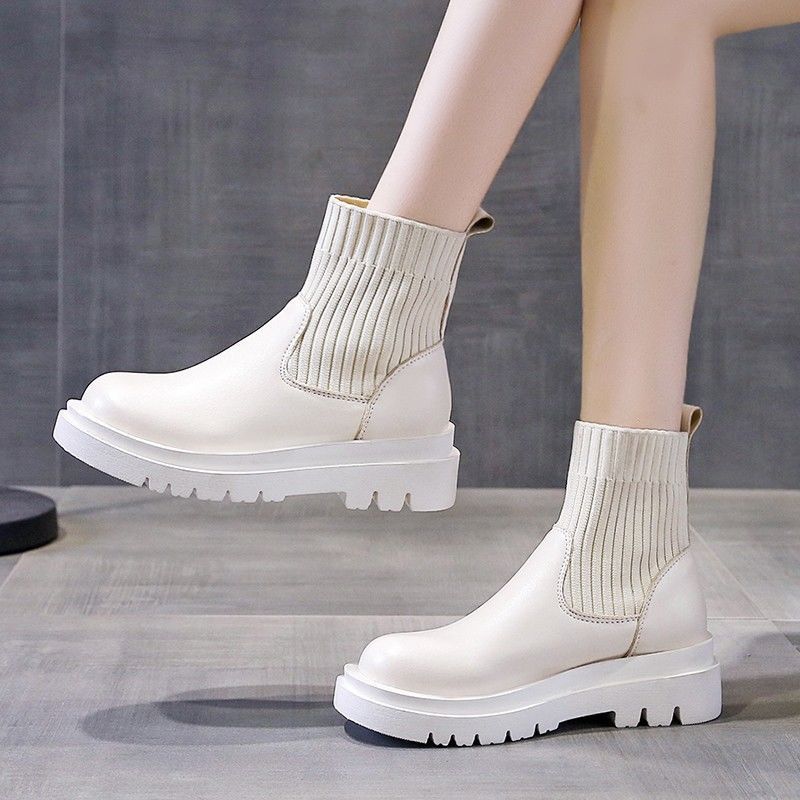 British style socks boots women's flat bottom 2025 spring and autumn new versatile one-pedal lazy Chelsea short boots short tube