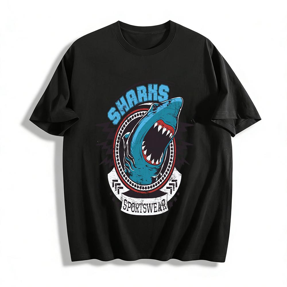 

Vintage Shark Print Sportswear Casual T-Shirt For Men And Women Pure cotton T-shirt XXS