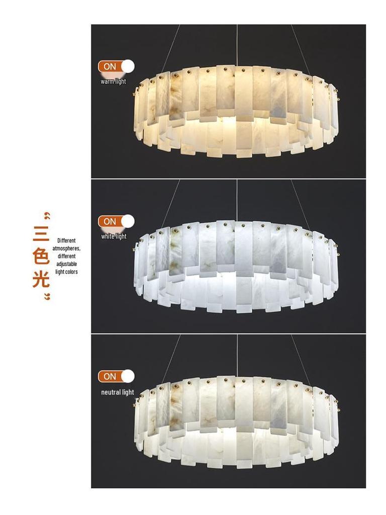 Elegant Spanish Marble Chandelier - All-Copper Luxury Lighting for Living Room, Restaurant, or Bedroom