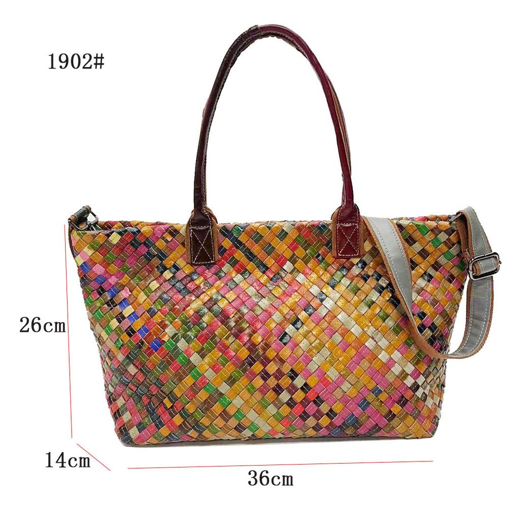 Trend Women'S Bags Colored Cowhide Woven Shoulder Tote Bag Genuine Leather Messenger Women'S Bags