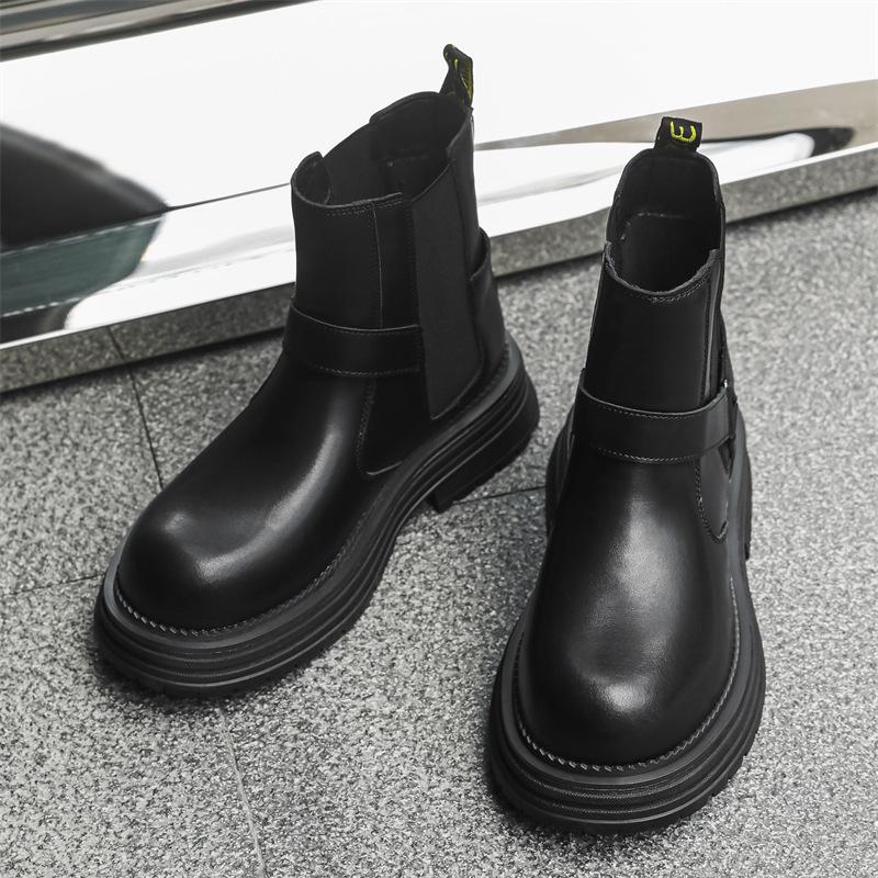

Autumn new business medium boots thick-soled round head black casual British style Martin boots 38 чёрный
