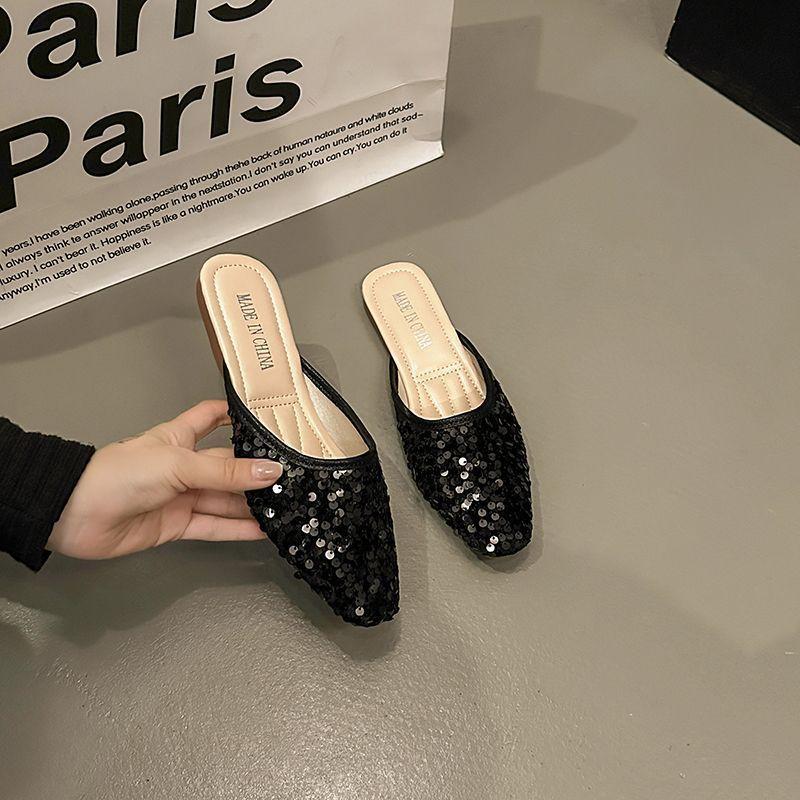 Woman Mules Slippers Sequins Flat Shoes for Women Waterproof on Promotion 39 H Sandal Summer Slides Footwear Korea Style Sandals