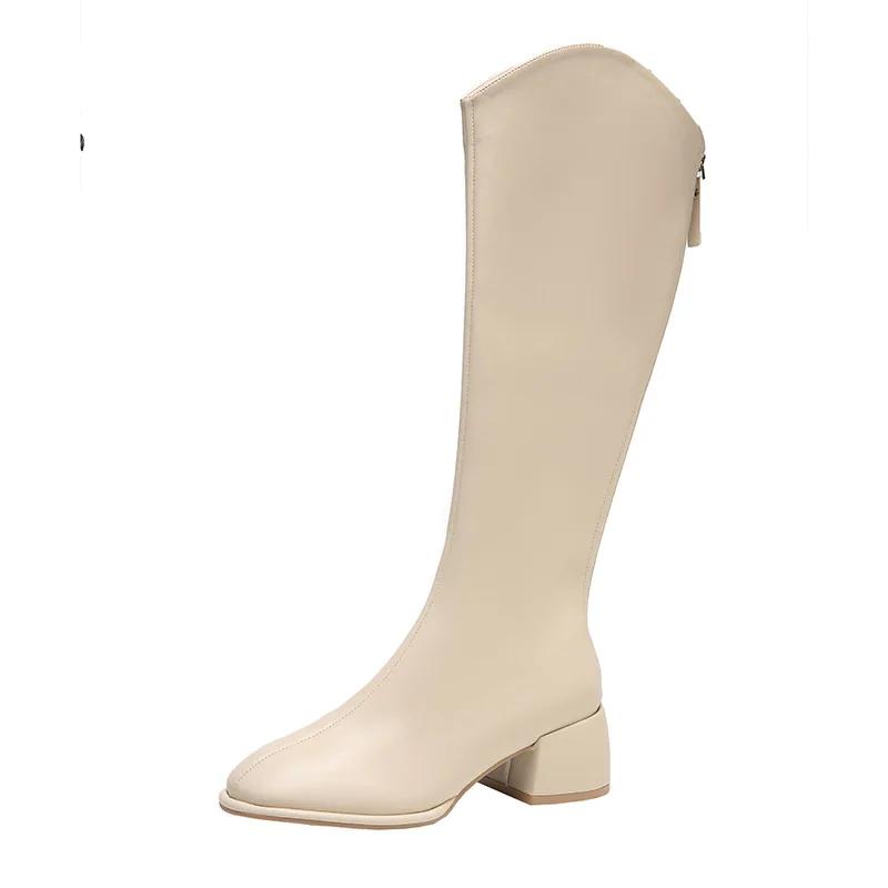 Fashion 2025 Fashion Women‘s Boots Soft Leather Knee High Boots Women Zipper Female Square Heel Woman Shoes Autumn Winter Knight Boot PU