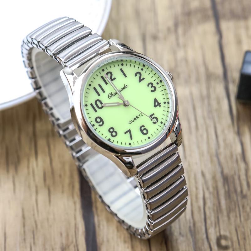 Large Number Luminous Elderly Quartz Watch with Waterproof Stainless Steel Elastic Band