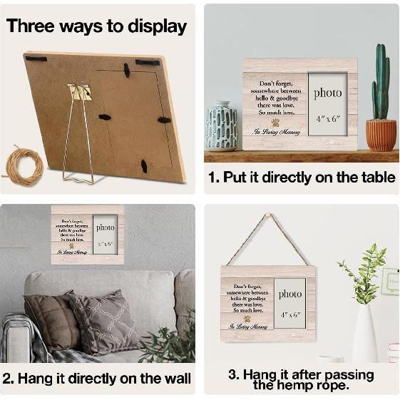 Pet Memorial Gifts - Wooden Photo Frame, Sympathy Gift for Loss of Dog or Cat (4x6 Inches)