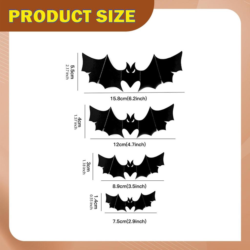Halloween 3D Bat PVC Wall Stickers Wall Decals Black Decorative Spooky Four Sizes Halloween Decoration for Apartment Home DIY