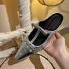 Fashion New Style Popular Rivet Pointed Thin Heel Baotou Half Slipper Female Middle Heel Shallow Mouth Lazy Mueller Shoes Zapatos Mujer