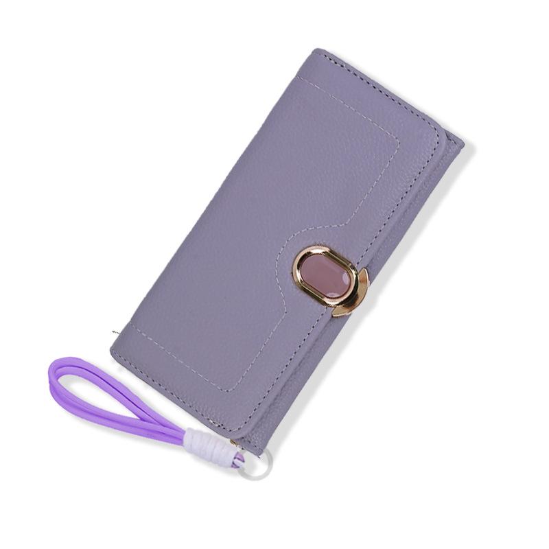 

Женский длинный кошелек: Вместительный зажим для денег с несколькими слотами для карт, корейский стиль, однотонный, простой многофункциональный клатч фиолетовый
