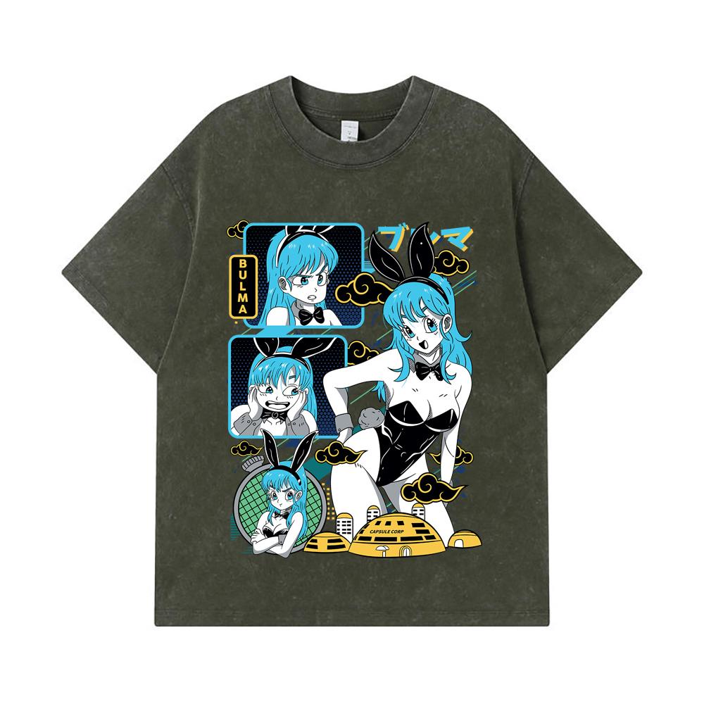 275 GSM Washed T-shirts 100% Cotton Dragon Ball V9 Bulma Print Unisex Heavy Cotton T Shirt