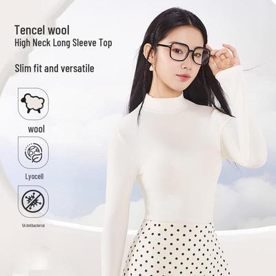 Autumn/Winter Tencel Wool Slim Fit Semi-High Neck Korean Style Warm Top