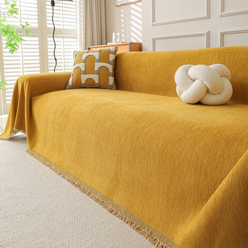 Solid Chenille Sofa Throw Cover Modern Minimalist Slipcover 3-Seater Cushion Protector