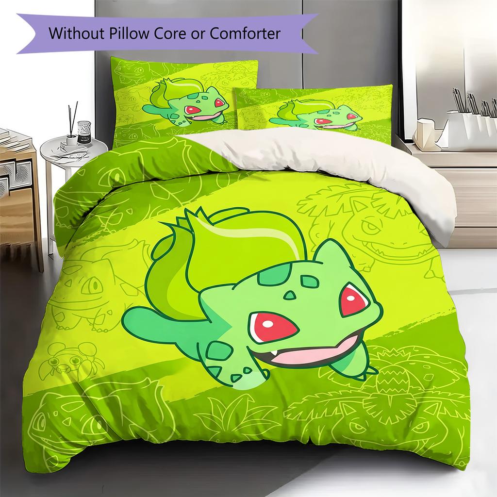 Bulbasaur Pattern Bedding Quilt Set Quilt Cover Pillowcase Home Decoration Birthday Gift (1 * duvet cover + 2 * pillowcase, without core)