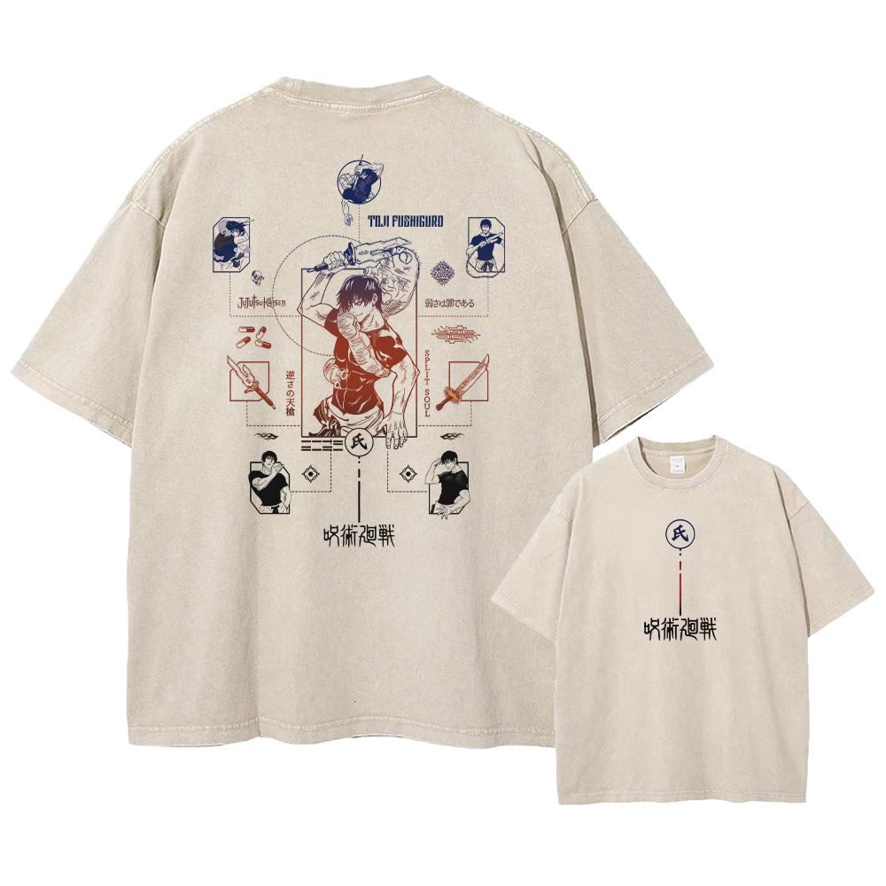 

Друкована кислотна футболка Jujutsu Kaisen з коротким рукавом, вуличний одяг, бавовняна футболка, аніме-графіка, ретро, вільна футболка, випраний топ S