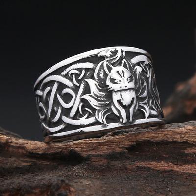 Punk Hip Hop Animal Nine Tailed Fox Rings Men Women Vintage Stainless Steel Viking Celtics Knot Rings  Jewelry