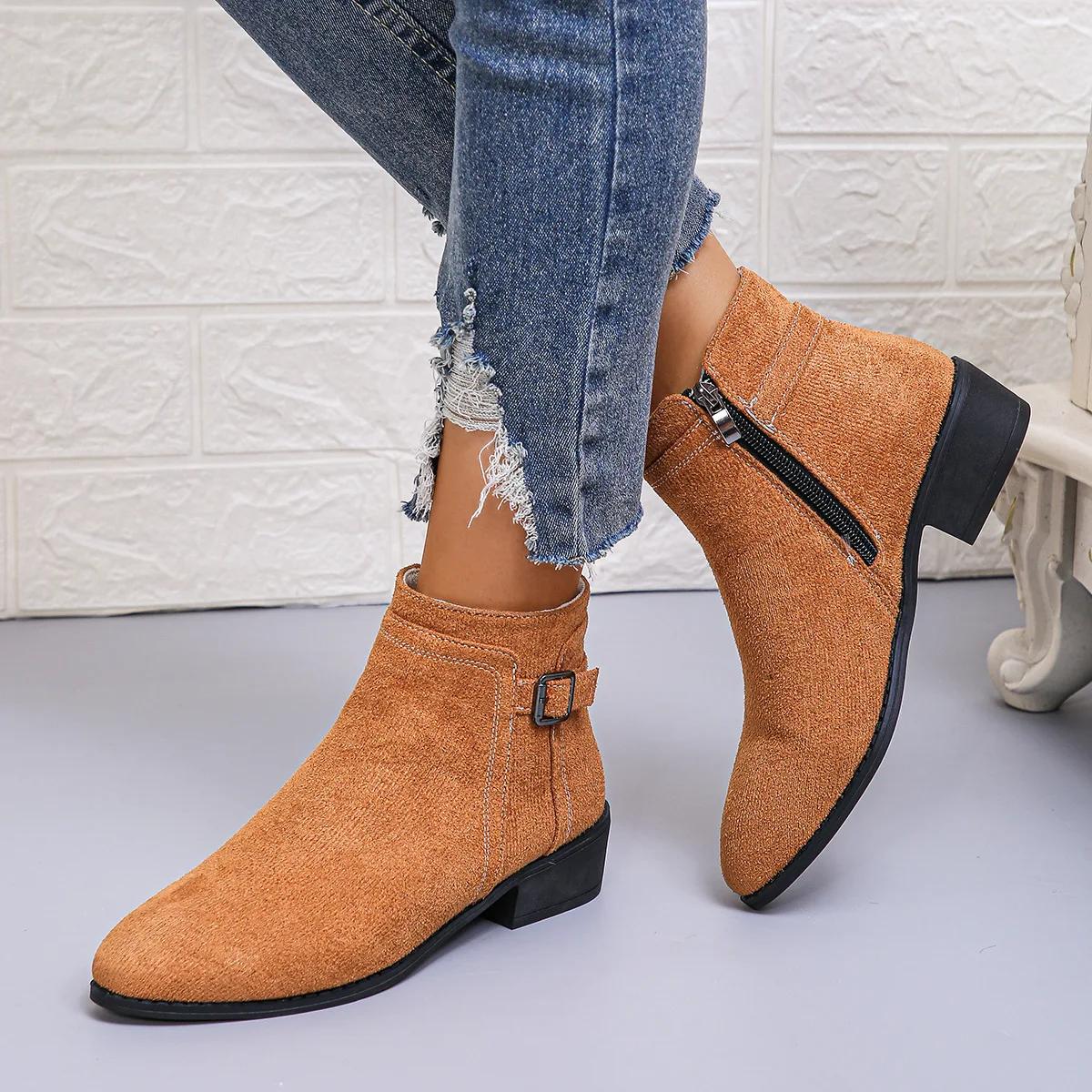 

Autumn Women Casual Shoes Suede Leather Women Boots 2025 Pointed Toe Women Ankle Boots Wear-resistant Flats Hot Sell Botas Mujer 37