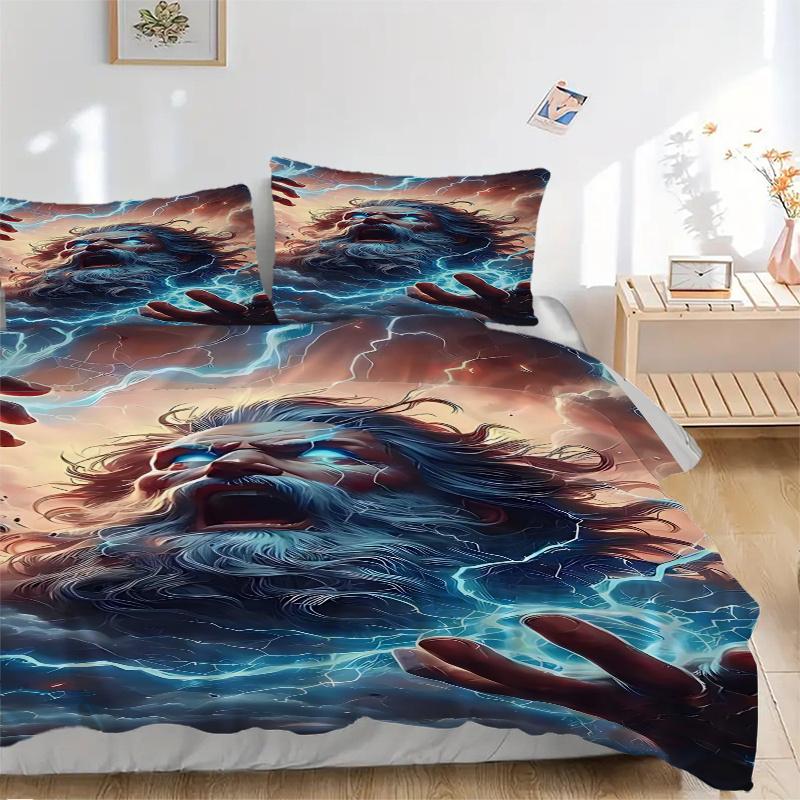 3pcs Thunderous Lightning Zeus Bedding Set, Includes One Quilt Cover and Two Pillowcases (No Core), Anime Cartoon Design for Home Decor
