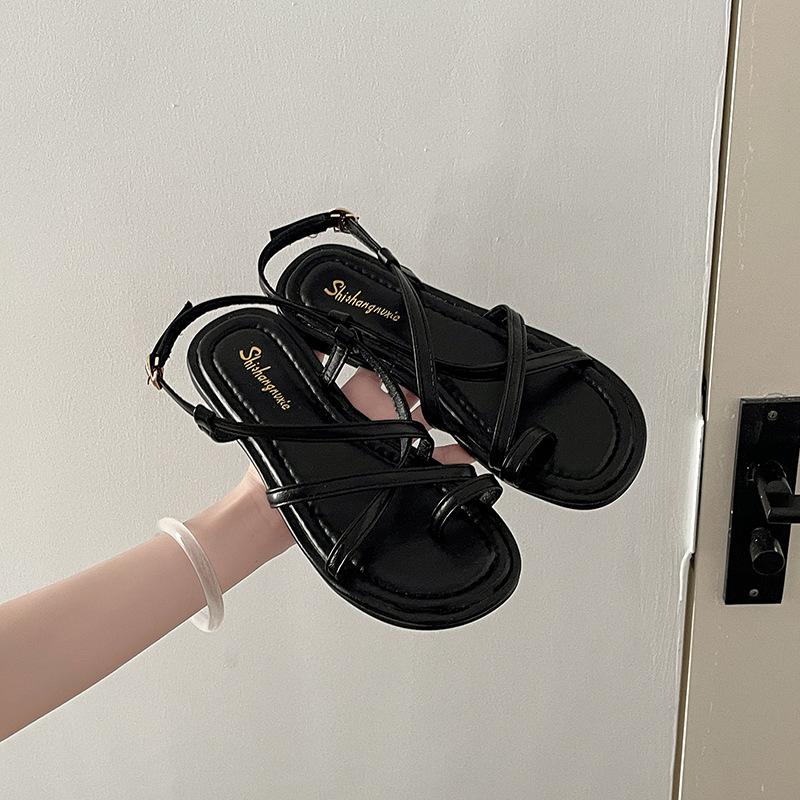 Fashion Temperament Versatile Flat Bottom with Toe Sandals Women's Summer New Casual Skirt Roman Shoes