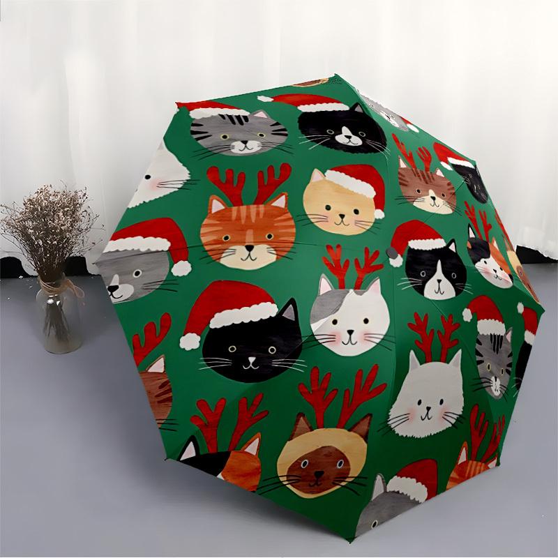 1pc Christmas Cats Pattern Automatic Folding Umbrella - Portable Collapsible 8-Rib Umbrella for All Seasons yy251119146